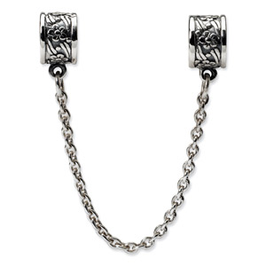 .925 Sterling Silver Security Chain Floral Bead