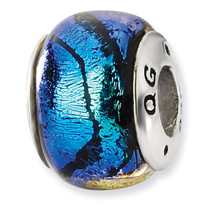 Blue Dichroic Glass and .925 Sterling Silver Bead