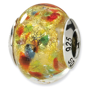 Multi-Colored Murano Glass and .925 Sterling Silver Bead