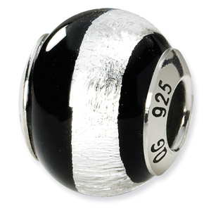 Silver and Black Murano Glass and .925 Sterling Silver Bead