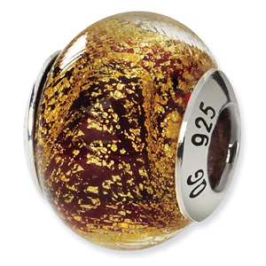 Sterling Silver Gold & Red Italian Murano Bead