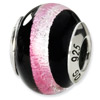 Pink and Black Striped Murano Glass and .925 Sterling Silver Bead