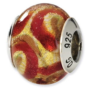 Sterling Silver Yellow, Gold & Red Italian Murano Bead