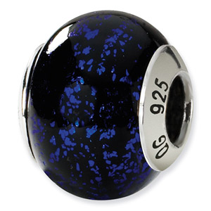 Blue and Black Murano Glass and .925 Sterling Silver Bead