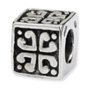 .925 Sterling Silver Heart Cube Bead