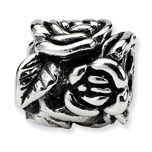 .925 Sterling Silver Rose Floral Bead