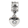 .925 Sterling Silver CZ Heart Dangle Bead