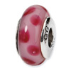 Pink Polka Dots Hand Blown Glass and .925 Sterling Silver Bead