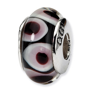 Black and Pink Murano Glass and .925 Sterling Silver Bead