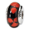 Black adnd Red Floral Hand Blown Glass and .925 Sterling Silver Bead