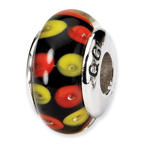 Sterling Silver Red & Black Hand-blown Glass Bead