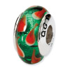 Green and Red Hand Blown Glass and .925 Sterling Silver Goldfish Bead