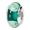 Sterling Silver Green Floral Hand-blown Glass Bead