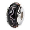 Black and Pink Swirl Murano Glass and .925 Sterling Silver Bead