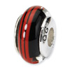 Black and Red Stripe Hand Blonw Glass and .925 Sterling Silver Bead