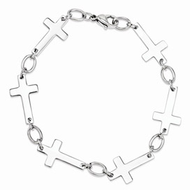 Stainless Steel Polished Sideways Cross Bracelet