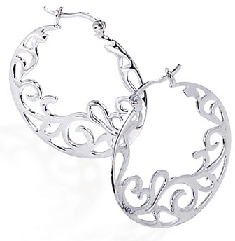 Scroll Design Sterling Silver Hoop Earrings