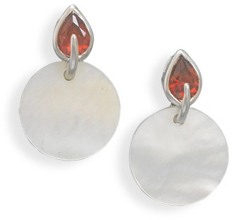 White Shell and Red CZ Post Earrings