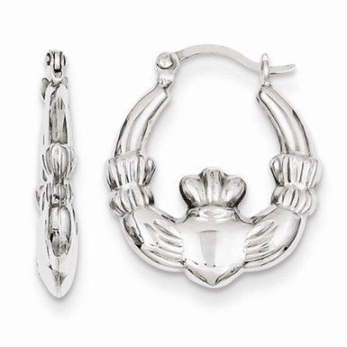 Traditional Sterling Silver Claddagh Hoop Earrings