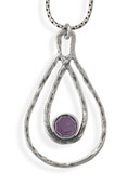 Double Pear Shape Pendant in Sterling Silver with Amethyst