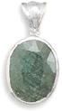 Rough-Cut Oval Emerald Pendant in Sterling Silver