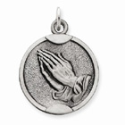 Antiqued Praying Hands Pendant in Sterling Silver