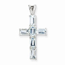 Sterling Silver and Baguette Cut Aquamarine Cross Pendant