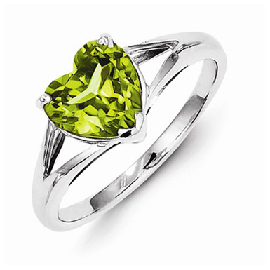 Heart Shaped Peridot Ring in Sterling Silver