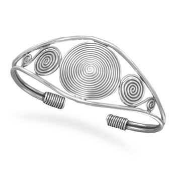Spiral Coil Design Cuff Bracelet, Sterling Silver