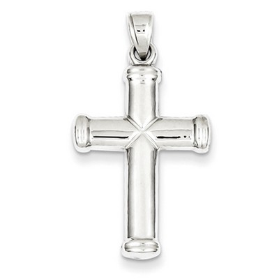 Polished Rhodium-Plated Reversible Cross Necklace in Sterling Silver