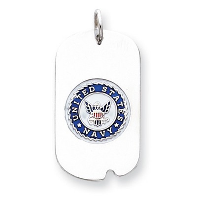 US Navy Sterling Silver Dog Tag Necklace with Enamel