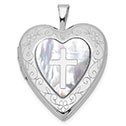Mother of Pearl Heart Cross Locket Pendant Sterling Silver