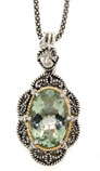 Antiqued Green Amethyst and Diamond Sterling Silver Necklace with 18K Gold Accent