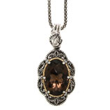 Antiqued Smoky Quartz and Diamond Sterling Silver Pendant with 18K Gold Accent