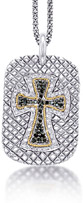 Black and White Diamond Cross Dog Tag Necklace with 18K Gold in Sterling Silver