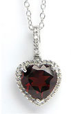 Heart-Shaped Garnet Gemstone and Diamond Halo Necklace in Sterling Silver