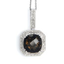 Smoky Quartz and Diamond Halo Necklace in 925 Sterling Silver