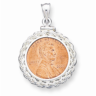 1 Cent (Penny) Rope Coin Bezel Pendant in Sterling Silver