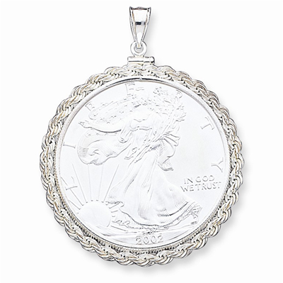Rope Coin Bezel Pendant for Lady Liberty Coins in Sterling Silver
