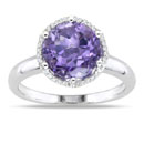 2.70 Carat 10mm Round Amethyst and Diamond Ring in Sterling Silver