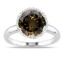 10mm Round Smoky Quartz and Diamond Halo Ring in Sterling Silver