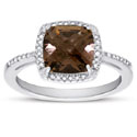 2.60 Carat Antique-Square Cut Smoky Quartz and Diamond Halo Cocktail Ring in Sterling Silver