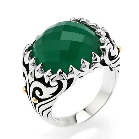 Green Agate Cocktail Ring in Antiqued Sterling Silver