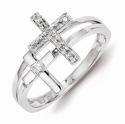 Sterling Silver Diamond Crosses Ring