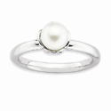 Stackable White Freshwater Cultured Pearl Ring, Sterling Silver