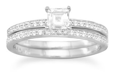 white topaz and sapphire bridal wedding ring set