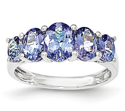 5-Stone Oval Real Tanzanite Ring in 14K White Gold