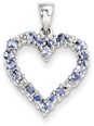 Real Tanzanite and Diamond Heart Pendant, Sterling Silver