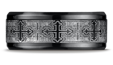 Black Titanium Cathederal Cross Ring