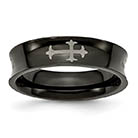 black titanium heraldry cross concave band men's ring
